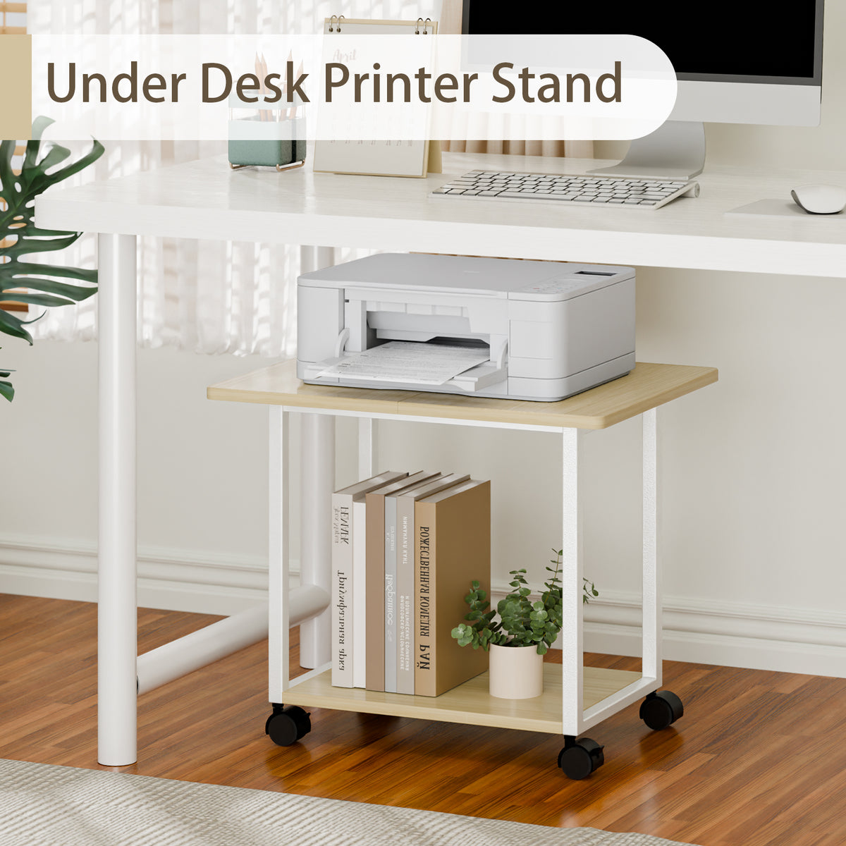 Teamix Rolling Printer Stand, 22" Under Desk Printer Cart with Storage