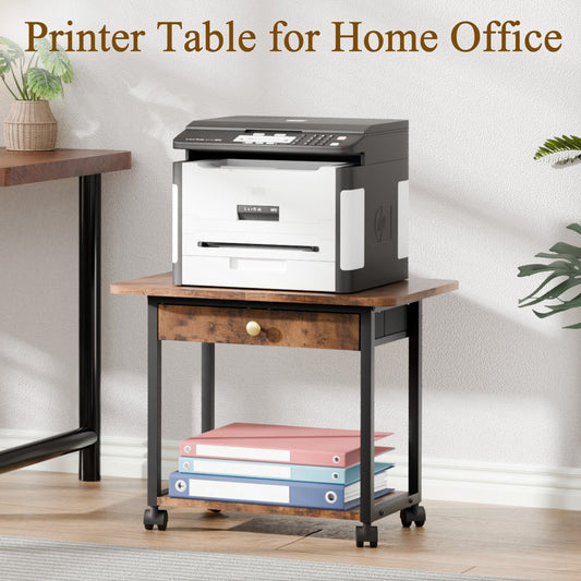 Teamix 2-Tier Rolling Printer Stand with Drawer, 22" Under Desk Printer Cart