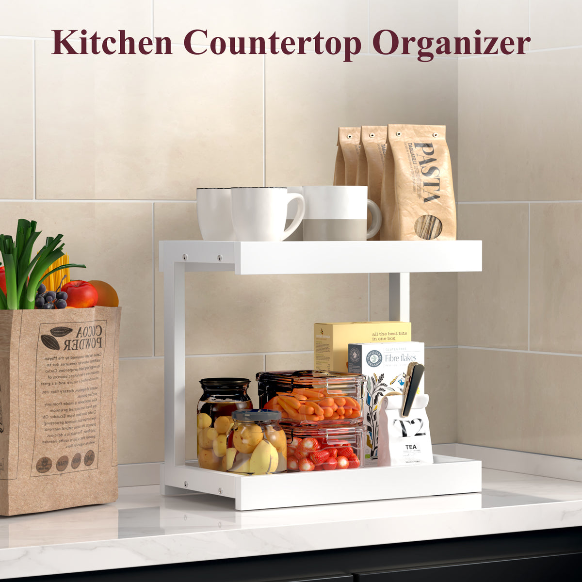 Teamix Counter Shelf Organizer, 15.75 × 8.8 × 14.4 in Spice Rack & Coffee Station Shelf