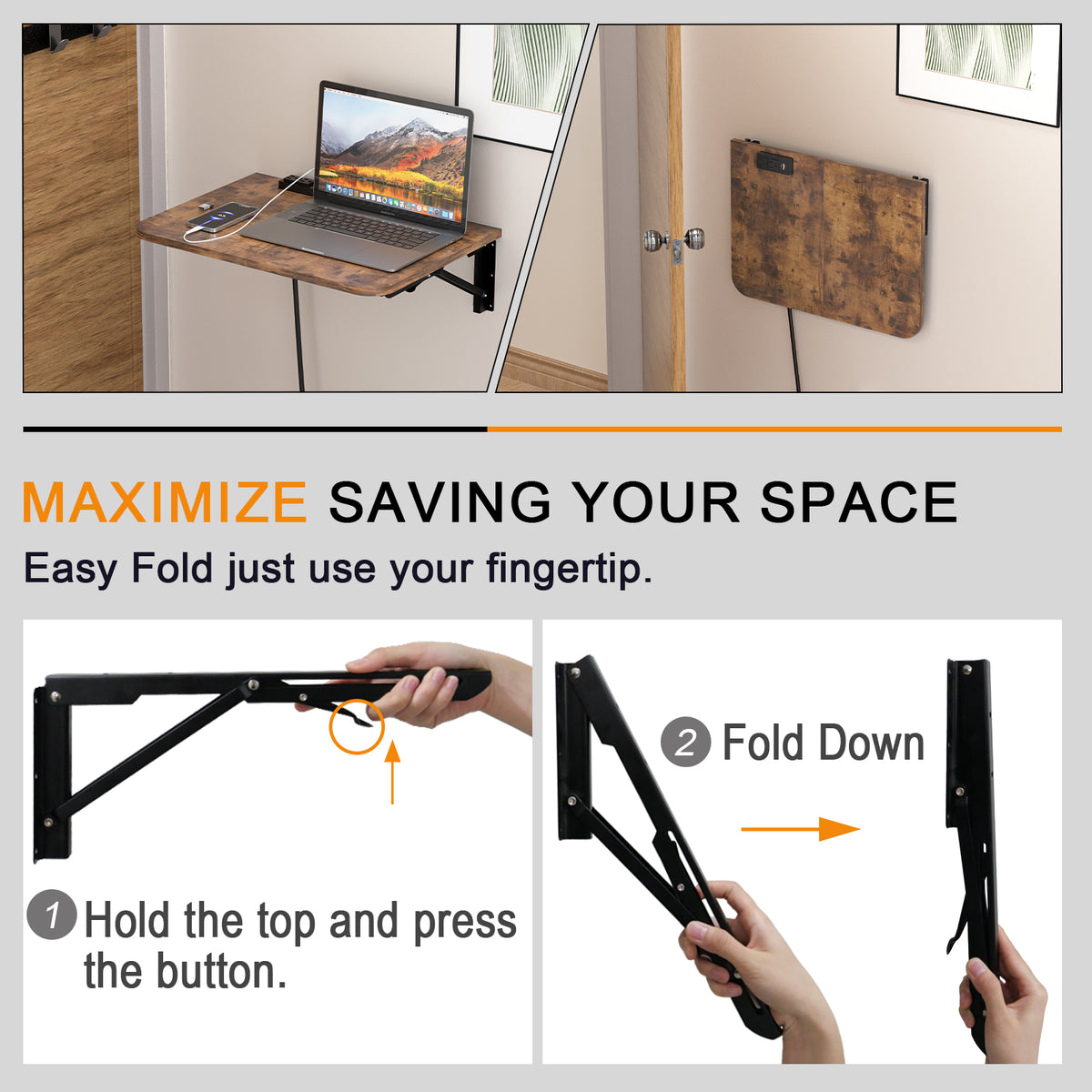 Teamix 22" Wall Mounted Folding Desk with Charging Station