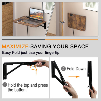 Teamix 22" Wall Mounted Folding Desk with Charging Station