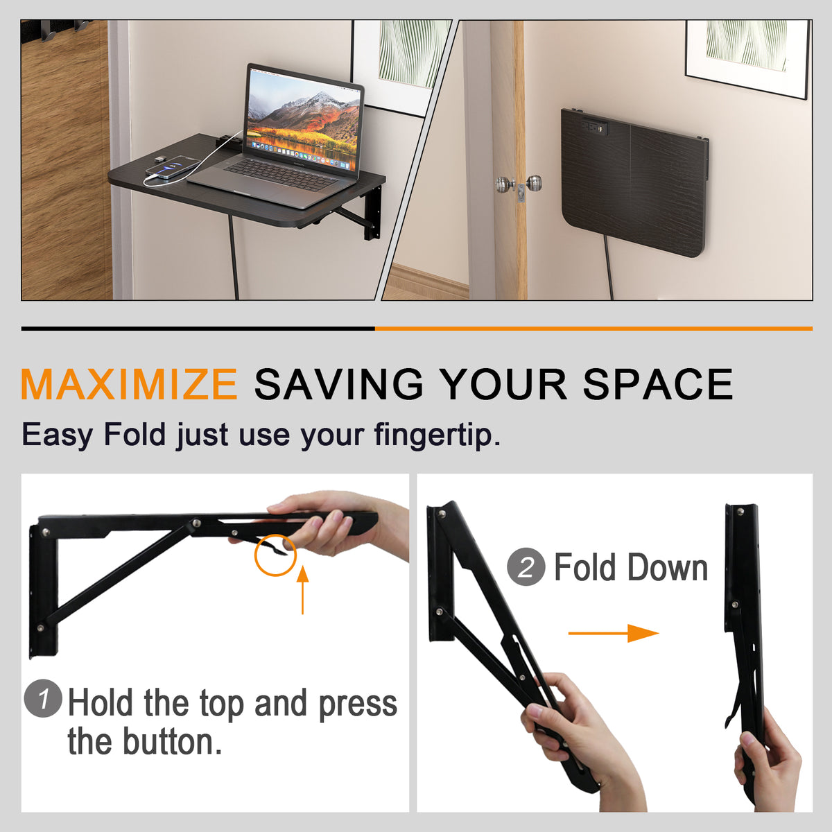 Teamix 22" Wall Mounted Folding Desk with Charging Station