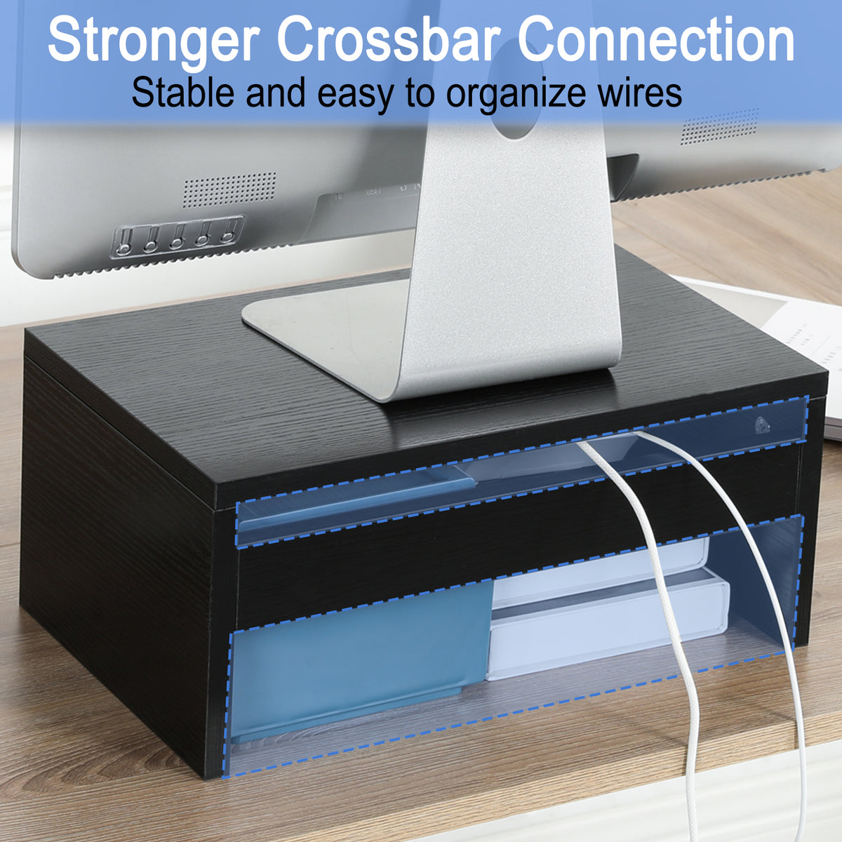Teamix Monitor Stand Riser with Storage, 6.7" Tall Wood Desk Organizer