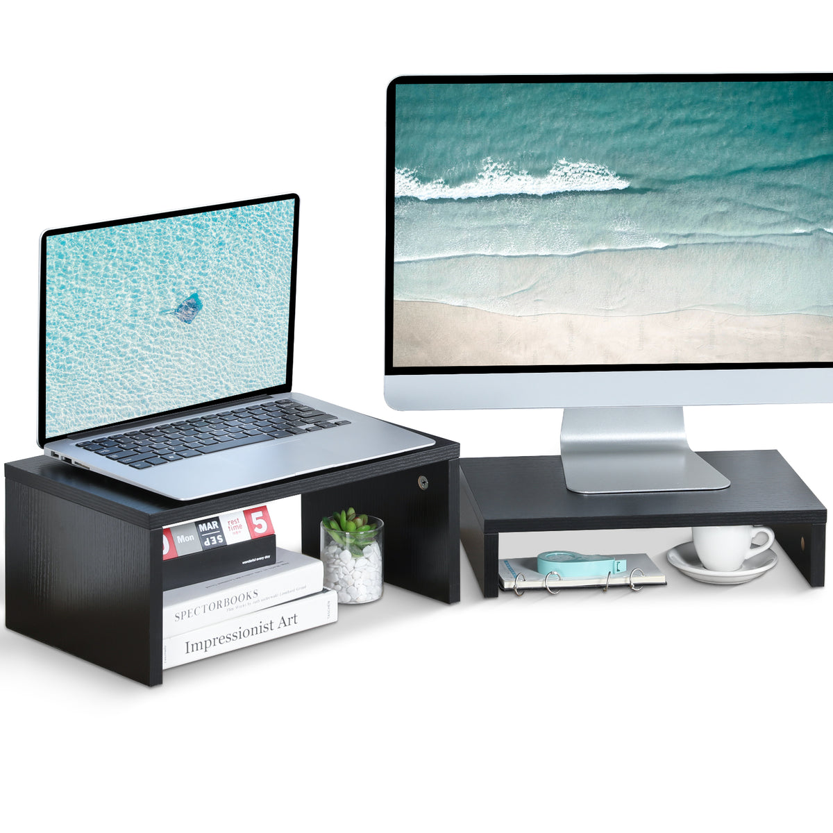 Teamix 2-Pack Monitor Stand Risers for Dual Organizer, 80 lb Capacity
