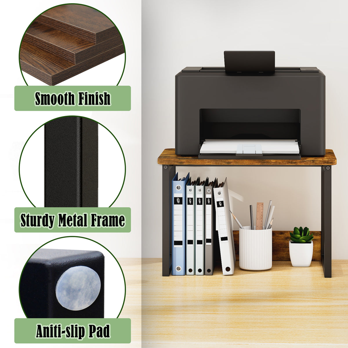 Teamix 2-Tier Printer Stand for Desk with Storage Shelf, 100 lb Capacity