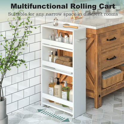 Teamix Slim Rolling Storage Cart 4-Tier, 5.5" Narrow Wood Organizer