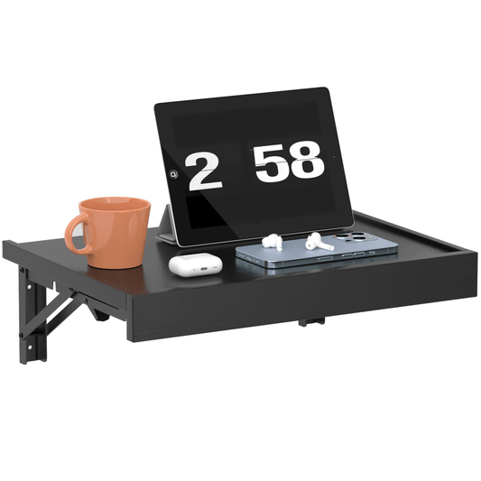 Teamix Wall Mounted Folding Bedside Shelf, 16.5" Floating Nightstand with Storage