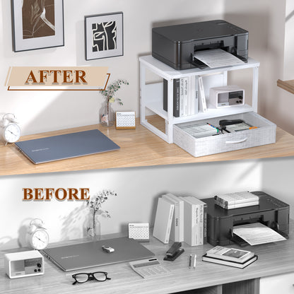 Teamix Printer Stand with Drawer, 2-Tier Desktop Printer Riser with Storage