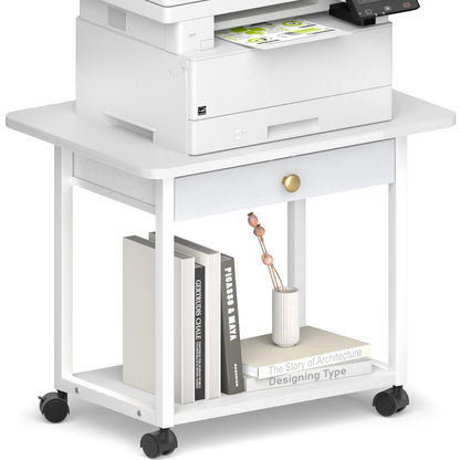 Teamix 2-Tier Rolling Printer Stand with Drawer, 22" Under Desk Printer Cart