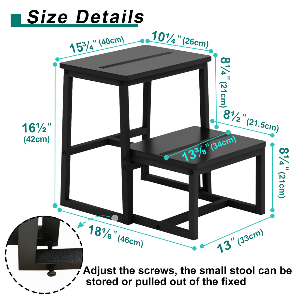 Teamix 2 Step Stool for Adults, 500 lb Heavy Duty Wooden Bedside Step Stool