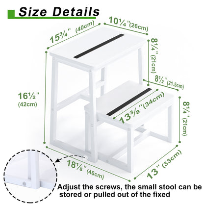 Teamix 2 Step Stool for Adults, 500 lb Heavy Duty Wooden Bedside Step Stool