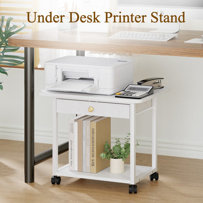 Teamix 2-Tier Rolling Printer Stand with Drawer, 22" Under Desk Printer Cart