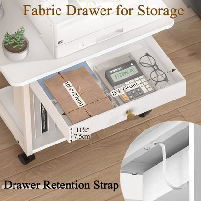 Teamix 2-Tier Rolling Printer Stand with Drawer, 22" Under Desk Printer Cart