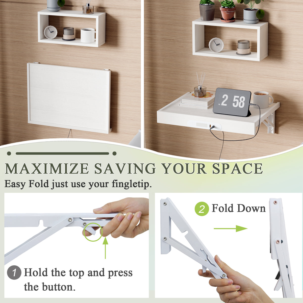 Teamix Wall Mounted Nightstand with USB-C & LED Light