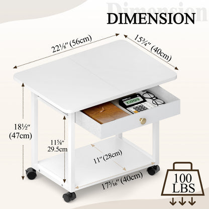 Teamix 2-Tier Rolling Printer Stand with Drawer, 22" Under Desk Printer Cart
