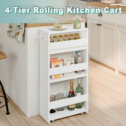 Teamix Slim Rolling Storage Cart 4-Tier, 5.5" Narrow Wood Organizer