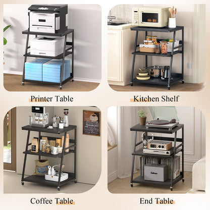 Teamix Rolling Printer Stand, 3-Tier Printer Cart with Adjustable Shelf
