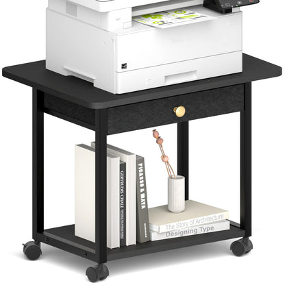 Teamix 2-Tier Rolling Printer Stand with Drawer, 22" Under Desk Printer Cart