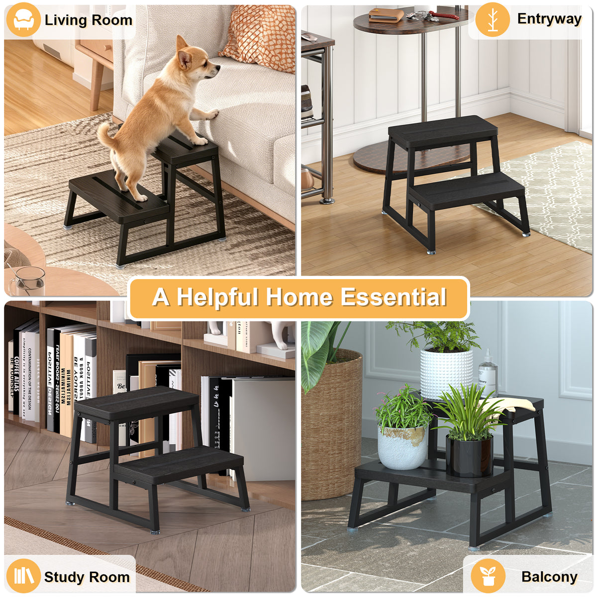 Teamix 2-Step Stool for Adults, 500 lb Heavy-Duty Wood Step Stool.