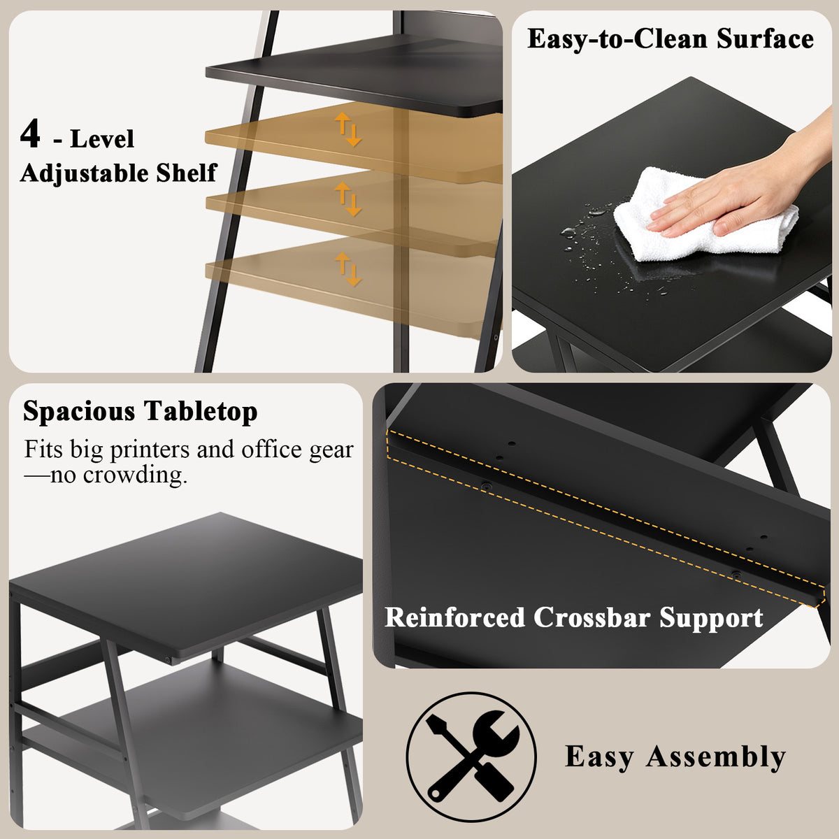 Teamix Rolling Printer Stand, 3-Tier Printer Cart with Adjustable Shelf