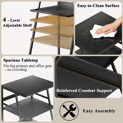 Teamix Rolling Printer Stand, 3-Tier Printer Cart with Adjustable Shelf