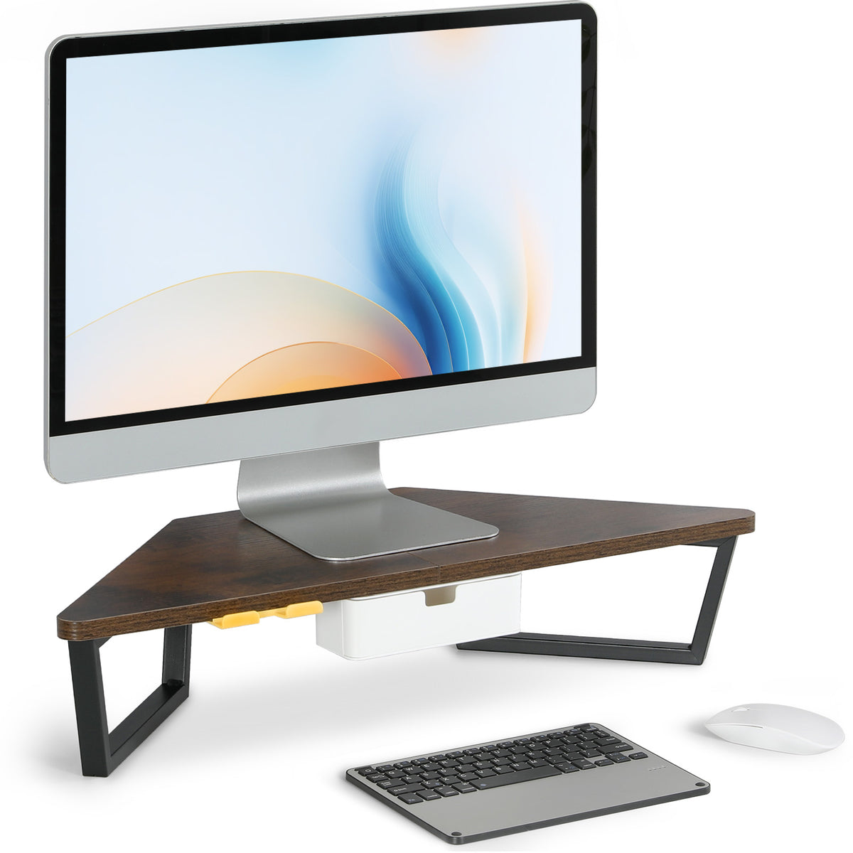Teamix 26" Corner Monitor Stand Riser with Drawer & Phone Holder