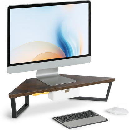 Teamix 26" Corner Monitor Stand Riser with Drawer & Phone Holder