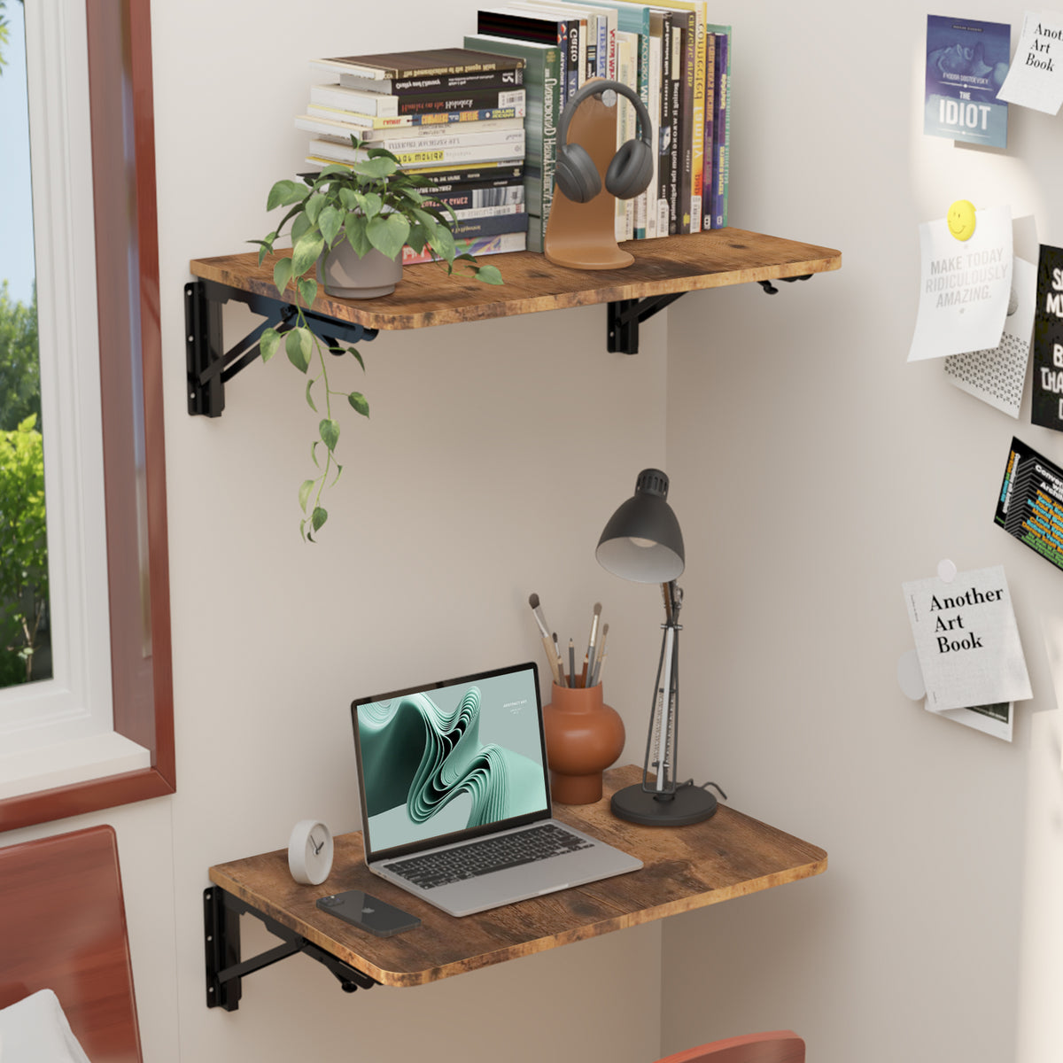 Teamix Wall Mounted Folding Table, 22" Space-Saving Floating Desk