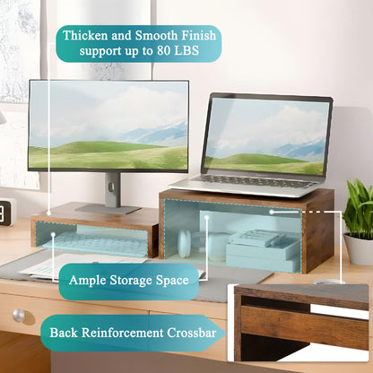 Teamix 2-Pack Monitor Stand Risers for Dual Organizer, 80 lb Capacity