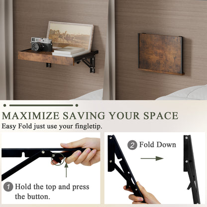 Teamix Wall Mounted Folding Bedside Shelf, 16.5" Floating Nightstand with Storage