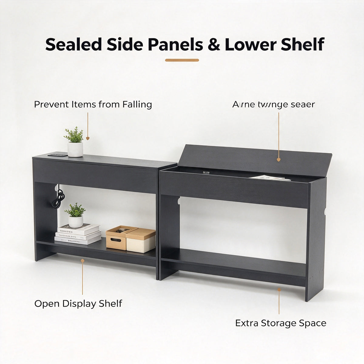 TEAMIX 78.8-inch Wood Sofa Table 2-Pack with Built-in Power (Black, 78.8" W x 7.9" D x 29.5" H (Combined))