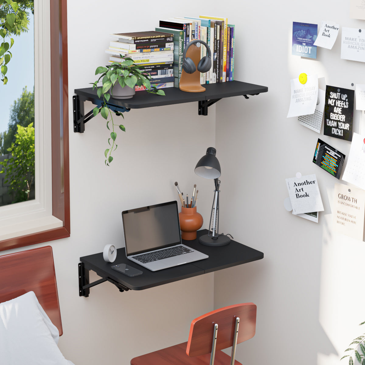 Teamix Wall Mounted Folding Table, 22" Space-Saving Floating Desk