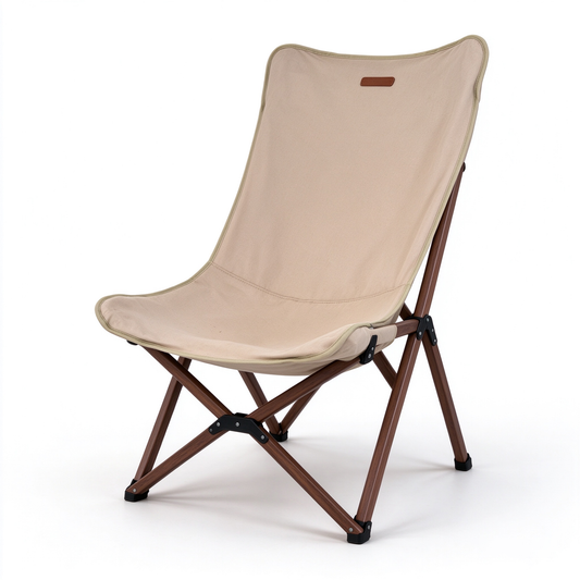 Folding Accent Chair, Cotton-Linen Canvas Sling Chair with Wood-Grain Frame, No Assembly Foldable for Living Room Bedroom, Beige