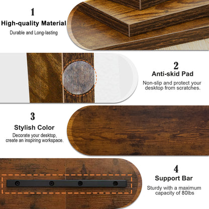 20" Wood Monitor Riser Stand with 2-Tier Storage