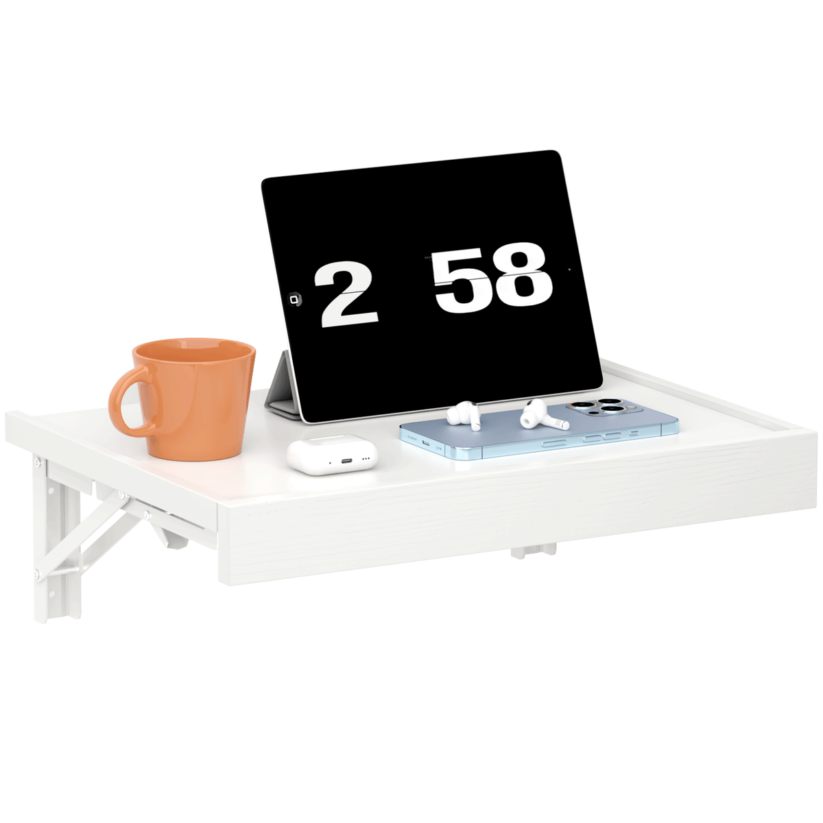 Teamix Wall Mounted Folding Bedside Shelf, 16.5" Floating Nightstand with Storage