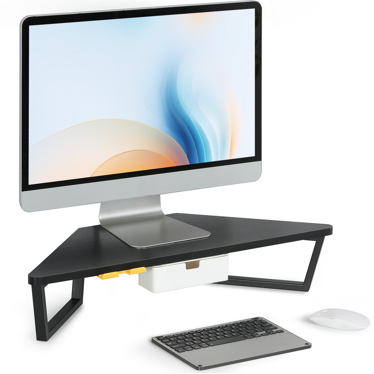 Teamix 26" Corner Monitor Stand Riser with Drawer & Phone Holder