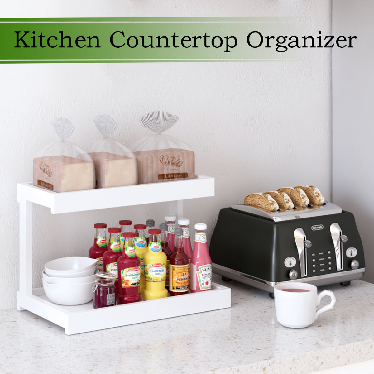 Teamix Counter Shelf Organizer, 15.75 × 8.86 × 10.8 in Spice Rack & Coffee Station Shelf