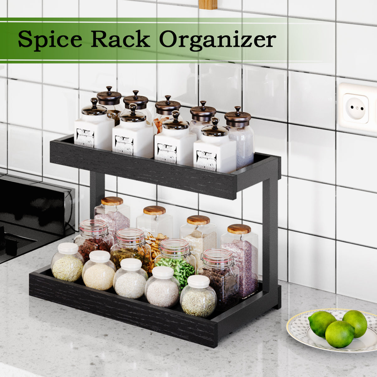 Teamix Counter Shelf Organizer, 15.75 × 8.86 × 10.8 in Spice Rack & Coffee Station Shelf