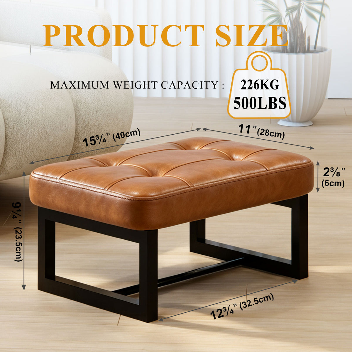 Teamix Small Ottoman Foot Stool, 500 lb Faux Leather Under Desk Footrest
