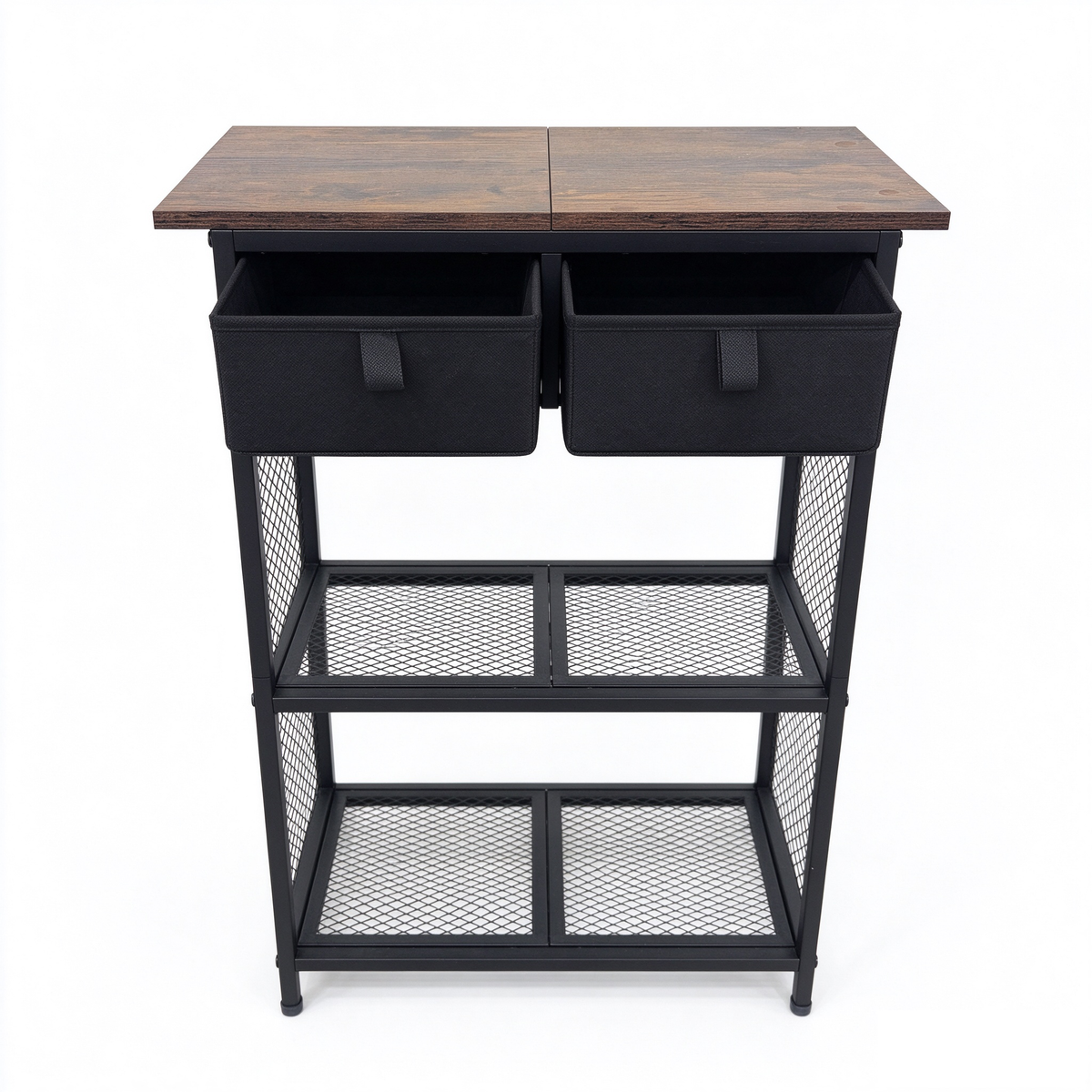 Shoe Rack for Entryway with 2 Fabric Drawers and Mesh Shelves, Slim Shoe Organizer with Wood Top for Hallway, Brown