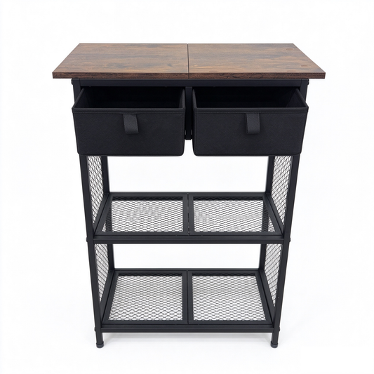 Shoe Rack for Entryway with 2 Fabric Drawers and Mesh Shelves, Slim Shoe Organizer with Wood Top for Hallway, Brown