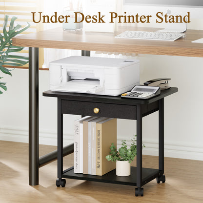 Teamix 2-Tier Rolling Printer Stand with Drawer, 22" Under Desk Printer Cart