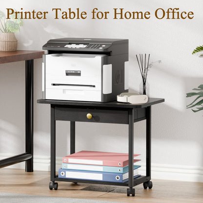 Teamix 2-Tier Rolling Printer Stand with Drawer, 22" Under Desk Printer Cart