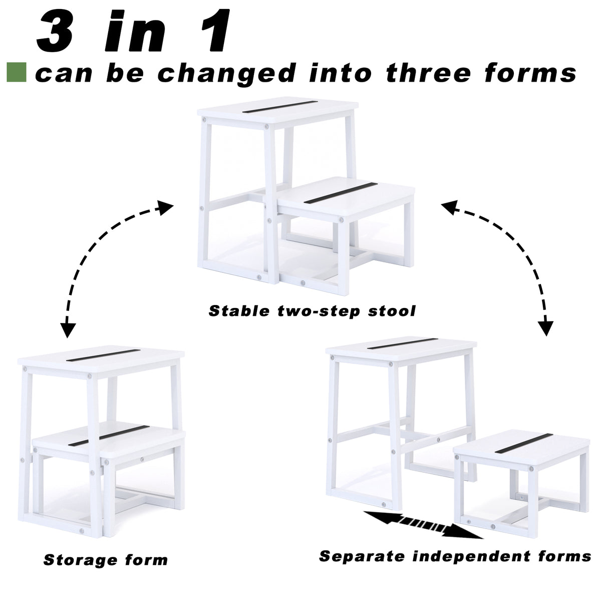 Teamix 2 Step Stool for Adults, 500 lb Heavy Duty Wooden Bedside Step Stool