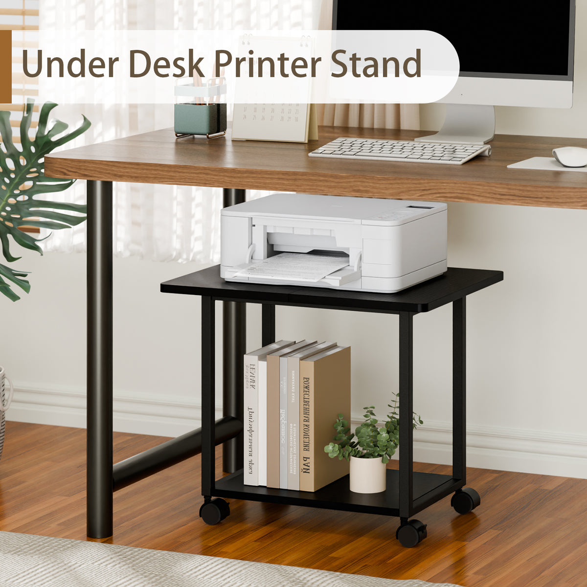 Teamix Rolling Printer Stand, 22" Under Desk Printer Cart with Storage