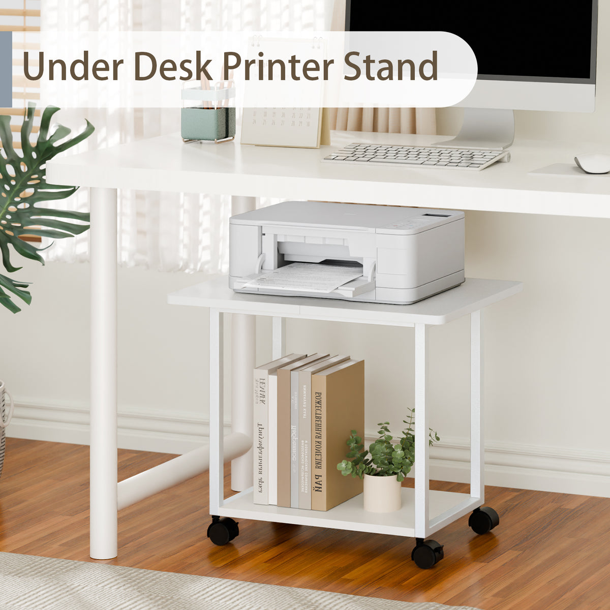 Teamix Rolling Printer Stand, 22" Under Desk Printer Cart with Storage