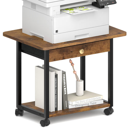 Teamix 2-Tier Rolling Printer Stand with Drawer, 22" Under Desk Printer Cart