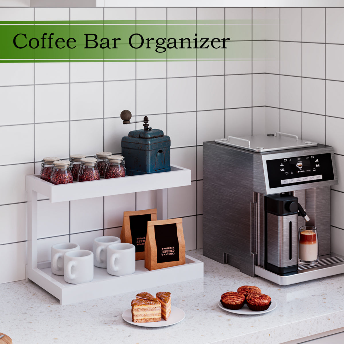 Teamix Counter Shelf Organizer, 15.75 × 8.86 × 10.8 in Spice Rack & Coffee Station Shelf