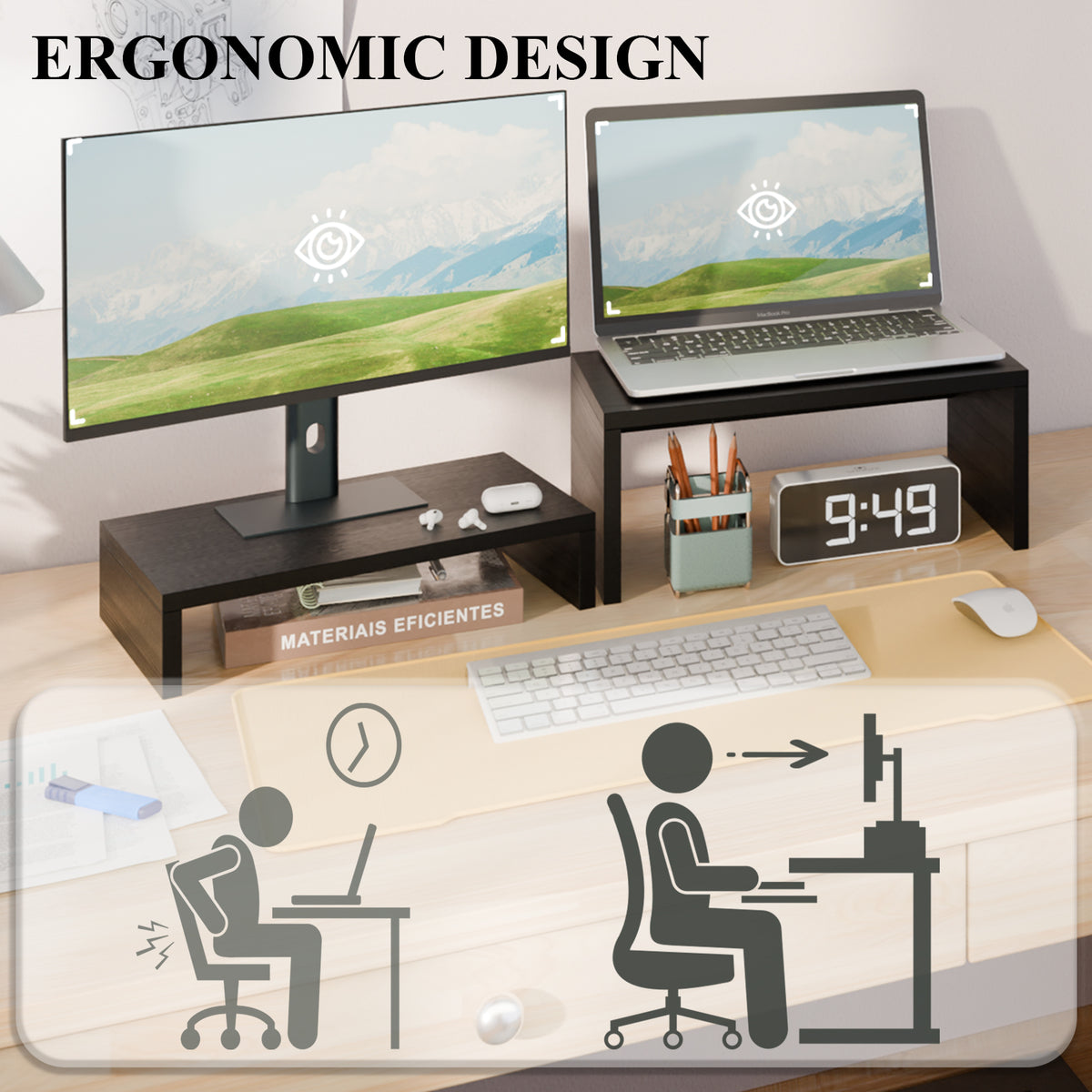 Teamix 2-Pack Monitor Stand Risers for Dual Organizer, 80 lb Capacity