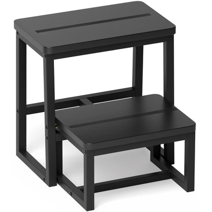 Teamix 2 Step Stool for Adults, 500 lb Heavy Duty Wooden Bedside Step Stool